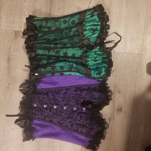 2 corsets purple and green